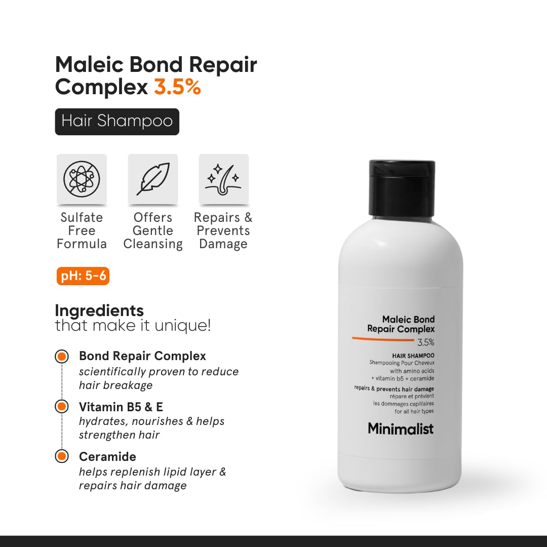 Minimalist Maleic Bond Repair Complex Shampoo & Conditioner Combo (Hair Shampoo & Mask) | Hair Care Kit | For Damaged, Dull and Dry Hair | For Women & Men