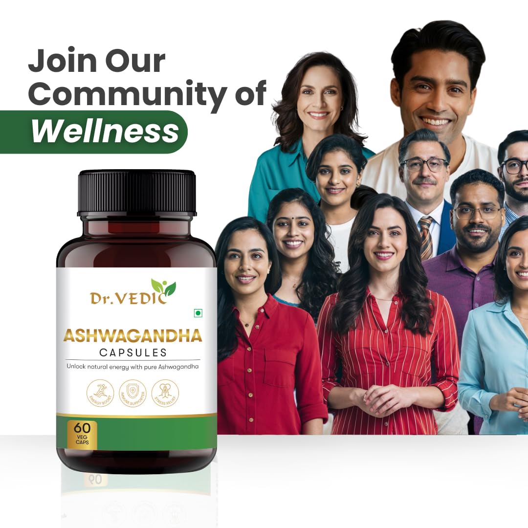 Dr Vedic Ashwagandha Capsules - 100% Pure Ashwagandha Extract for Stress Relief, Energy Boost, Improved Sleep & Immune Support (60 Capsules)