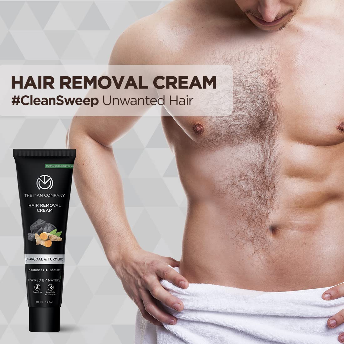 The Man Company Hair Removal Cream for Men | Removes Unwanted Hair in Just 5 Minutes | 24 Hours Hydration | Enriched with Charcoal & Turmeric | Dermatologically Tested | For All Skin Types - 100gm