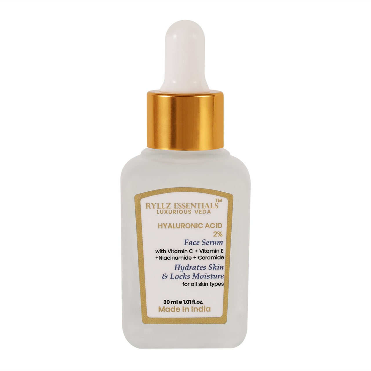 RYLLZ ESSENTIALS 2% Hyaluronic Acid Face Serum | with Ceramide, 5% Niacinamide, Aloe Vera, Vitamin E & Vitamin C | for Intense Hydration, Barrier Repair, Glowing Skin & Fine Lines | 30ml