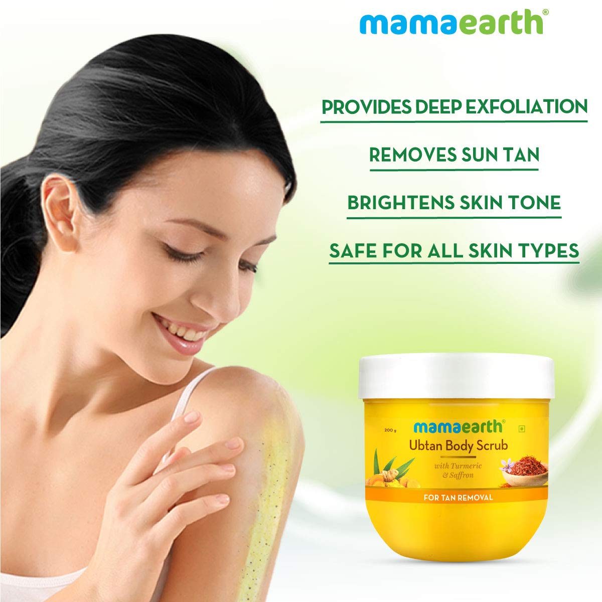Mamaearth Ubtan Body Scrub for Men & Women 200g | With Turmeric, Saffron & Walnut Beads - Removes Sun Tan, Skin Brightening
