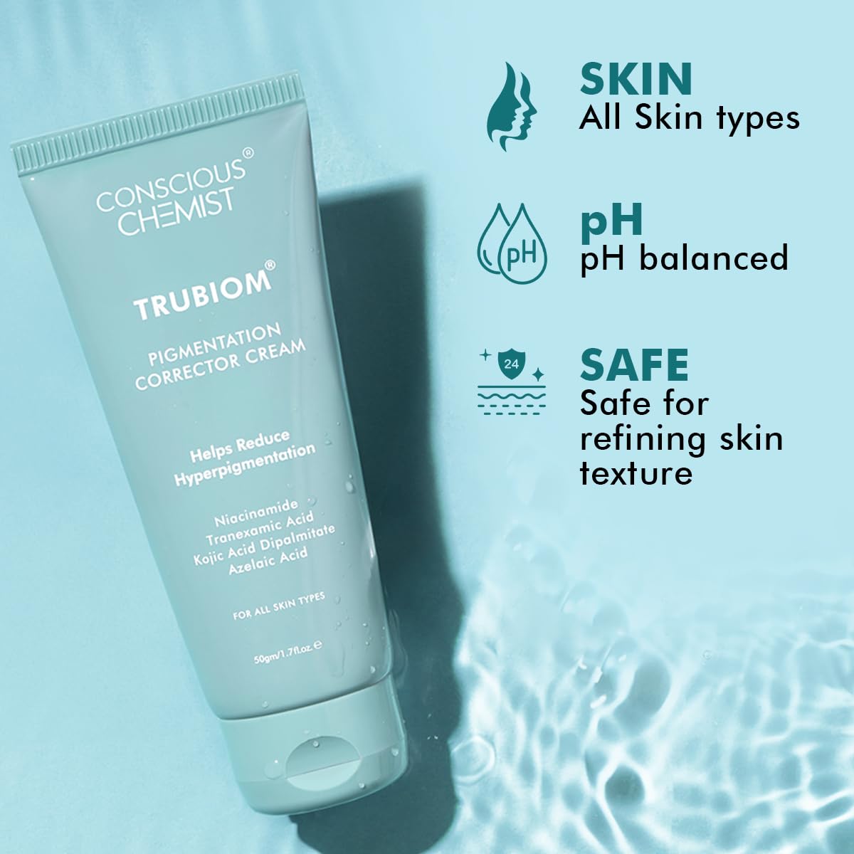 Conscious Chemist Kojic Acid Face Cream | 50g | Azelaic Acid Cream, Face Cream for Men & Women, Niacinamide & Tranexamic Acid, Anti Pigmentation Cream, Reduce Dark Spots, All Skin Type - Trubiom