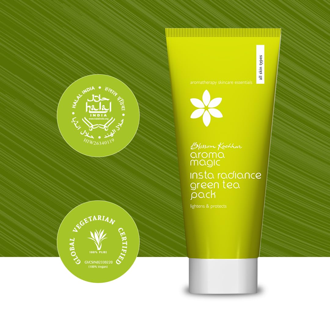 Aroma Magic INSTA Radiance Green Tea Pack orange & lemon Essential Oils | Blend of fruit enzymes | For Lighten Blemishes| Hydrates & Protect | for Men & Women | ALL Skin Types | 100gm Pack of 1