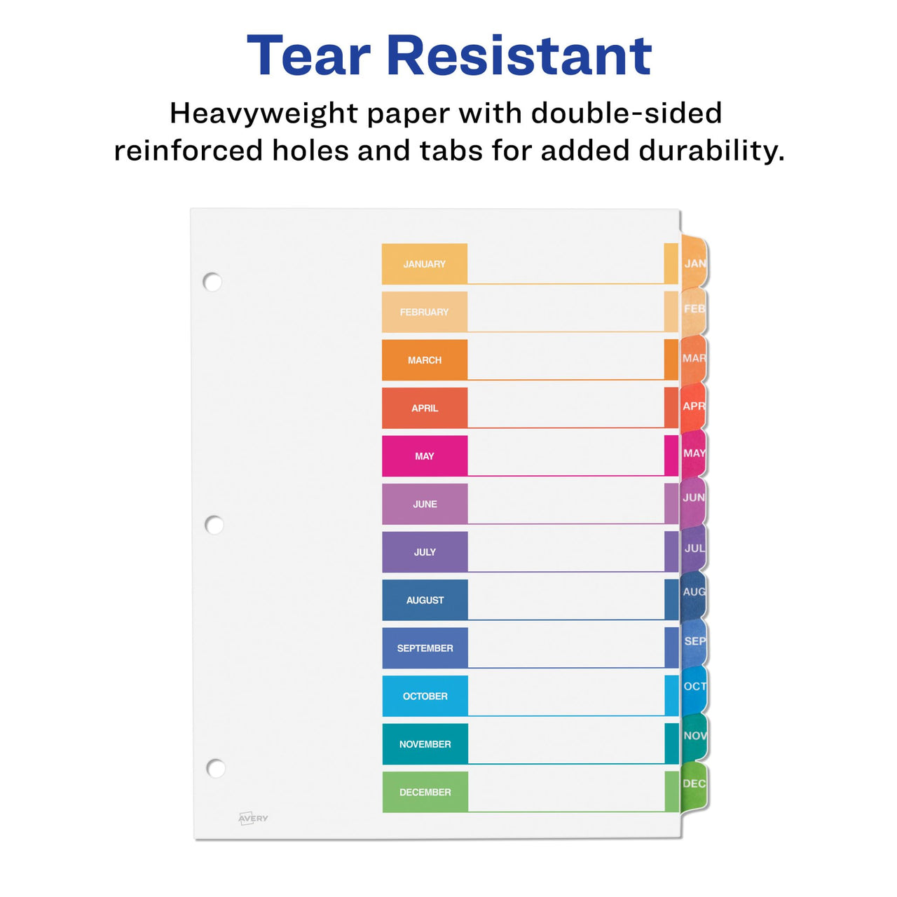 Avery Jan-Dec 12 Tab Dividers for 3 Ring Binders, Customizable Table of Contents, Multicolor Tabs, 1 Set (11127)