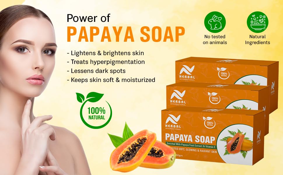 AV Herbal International Organic Papaya Face and Body Soap | Natural Papaya Herbal Soap for Glowing & Clear Skin ? Skin Brightening & Nourishing Bar (Pack Of 5)