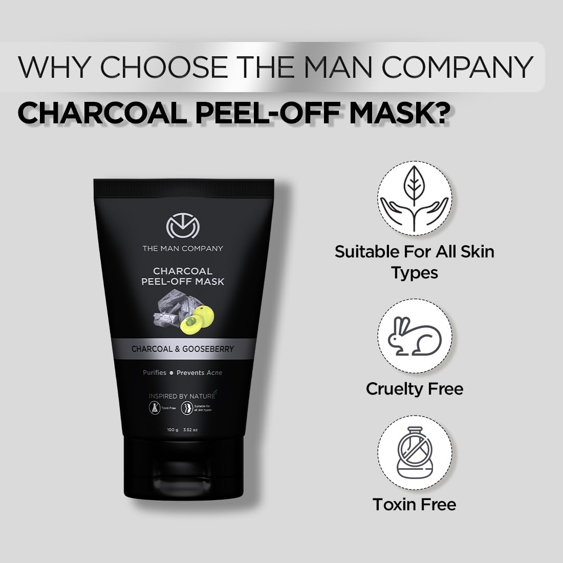 The Man Company Activated Charcoal Peel Off Face Mask for Men | Deep Cleansing | Blackhead/Whitehead & Dead Skin Removal | Paraben & Sulphate Free - 100gm
