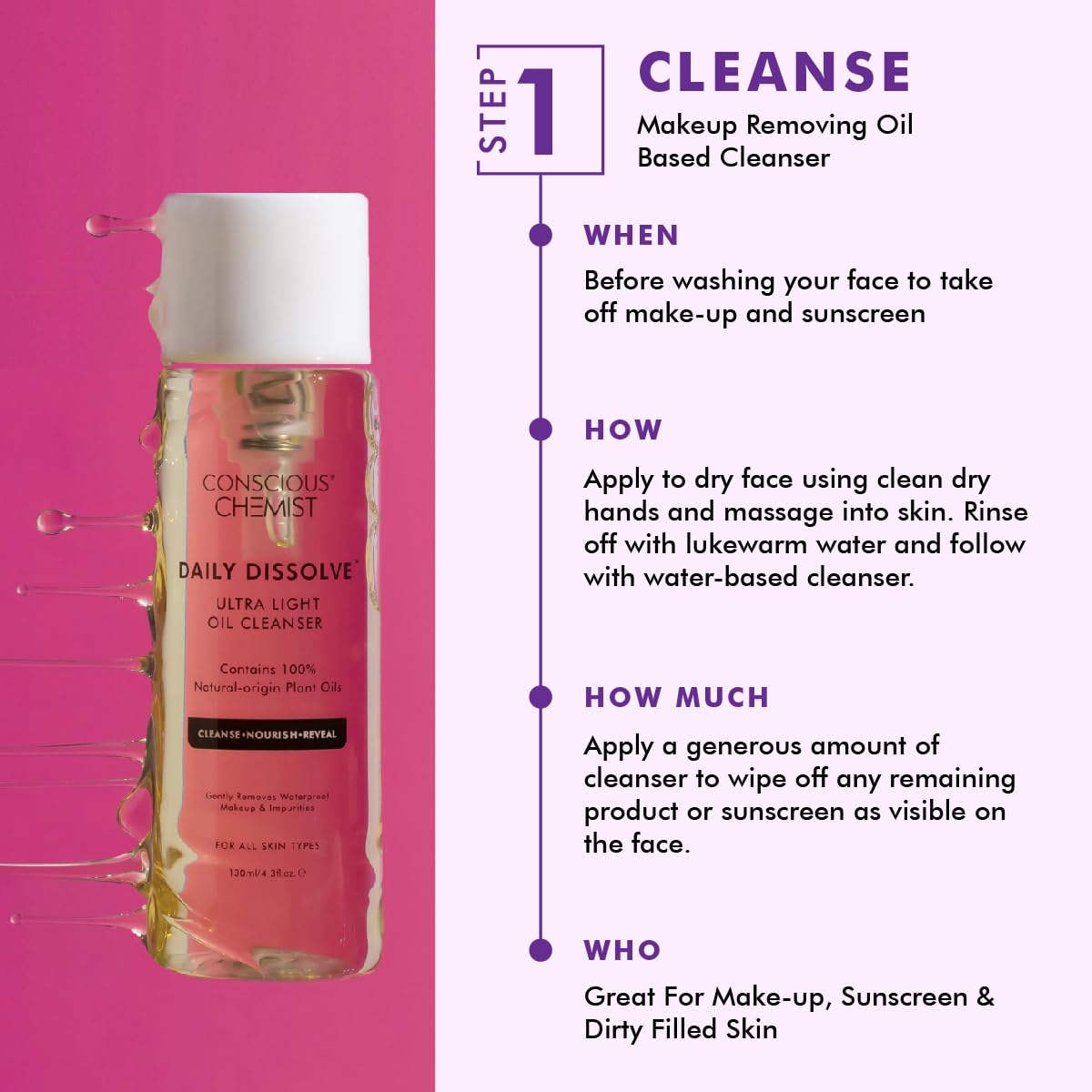 Conscious Chemist® Brightening Double Cleansing Kit | 230ml | Oil Cleanser for Face, Niacinamide Face Wash, Pore Refining Cleanser for Women & Men with Natural Oils, All Skin Types (Pack of 2)