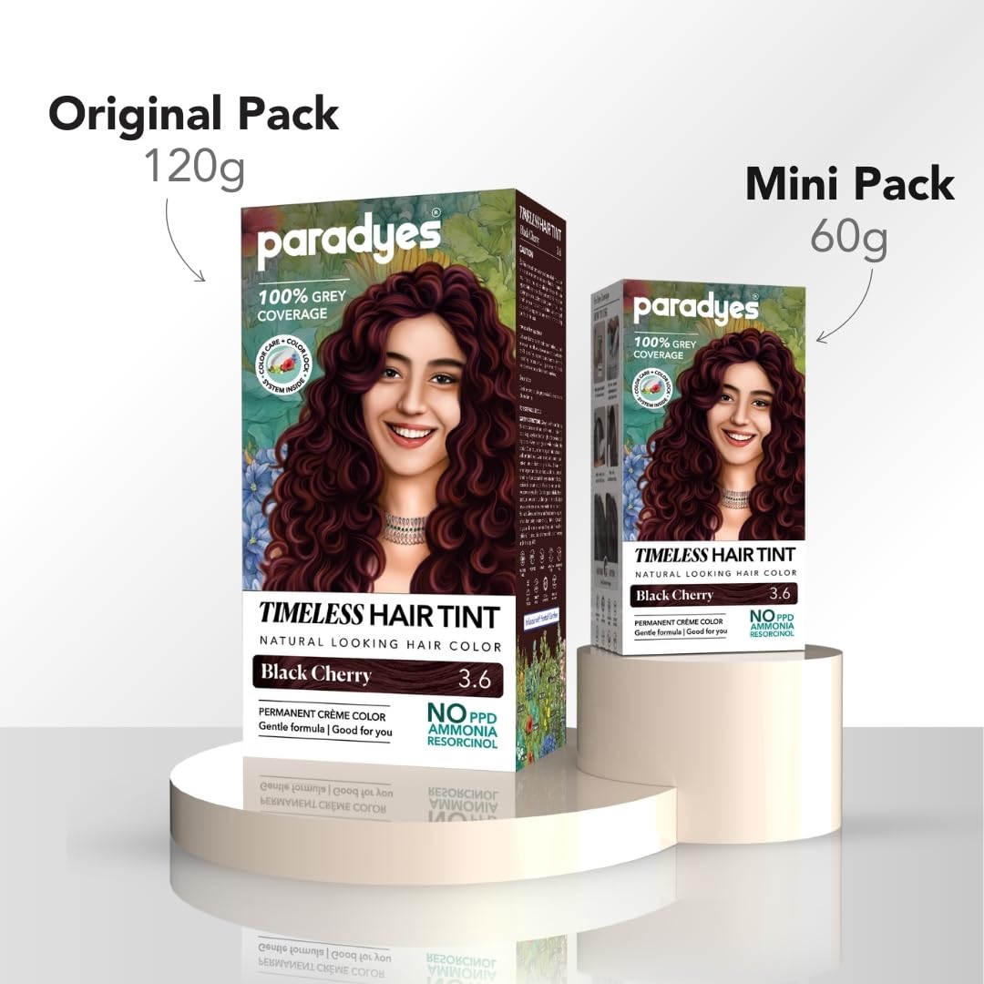 Paradyes Mini Black Cherry Timeless Hair Tint, Permanent Crème Hair Color for Hair, Complete Grey Coverage, Formula Free from PPD, Ammonia, & Resorcinol, 3.6 Black Cherry, 60 GRAM