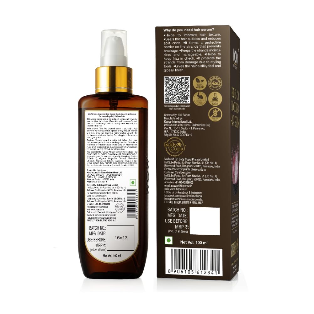 WOW Skin Science Red Onion Black Seed Hair Serum - with Red Onion Seed Oil Extract, Watercress - NON STICKY - for Frizz Control & Replenishing Dry, Dull Hair - No Parabens, Silicones & PEG - 100mL