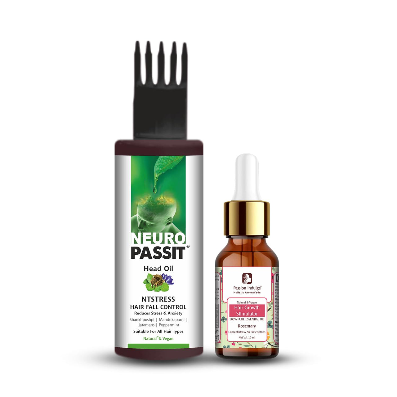 Passion Indulge Hair Fall Control Combo Kit - With Rosemary Essential oil Activator 10ml & Neuropassit NTstress Hair fall control & Cooling oil 100ml