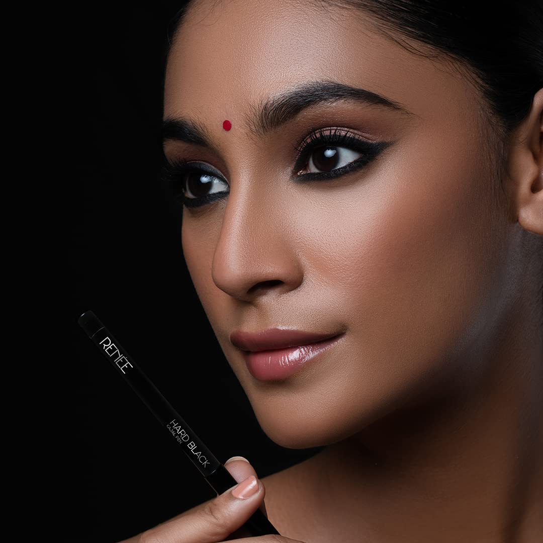 RENEE Hard Black Kajal Pen with Sharpener, 24 Hrs Stay Long Lasting Super Black Kajal Pencil 0.35gm, Matte Finish, Rich Color Payoff, Smudge & Water Proof with One Swipe Application Formula