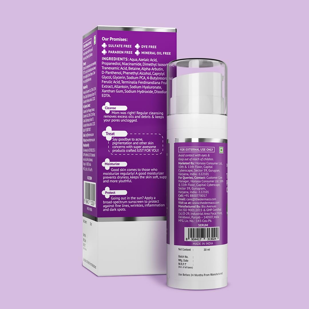 The Derma Co. Tran-Zelaic Pigmentation Corrector Serum with 3% Tranexamic Acid & 10% Azelaic Acid - 30g | Treats Hyper Pigmentation & Melasma | Reduces Acne & Acne Marks