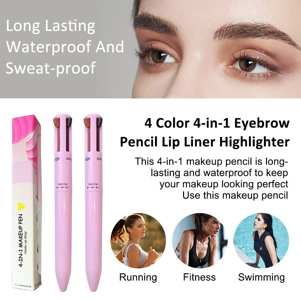 EBIZ HIVE 4in1 Makeup Pen Eye Liner Lip Liner Highlighter Eyebrow Liner All in One Makeup Pencil Waterproof Lip Color Magic Color Changing Lipstick Makeup Beauty Tool For Women For Travel.