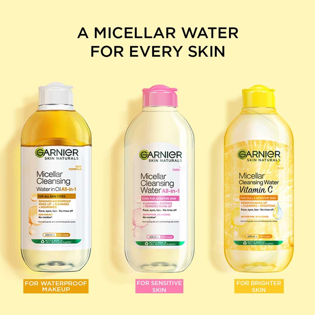 Garnier Vitamin C Micellar Cleansing Water - Anti Pollution Gentle Cleanser For Bright Skin, Dermatologically Tested, Vegan, Suitable For Dull Skin, For Men & Women, Remove 100% Dirt, Pollution, 400ml