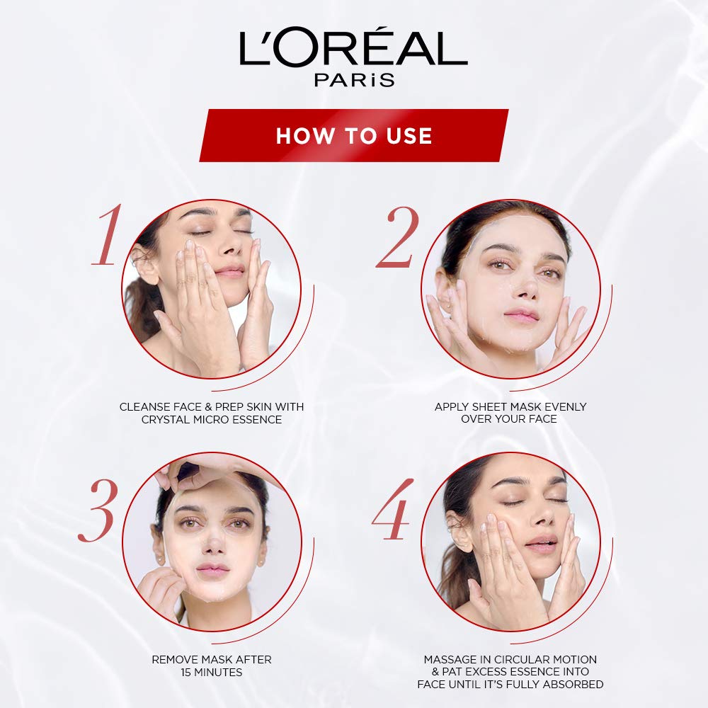 L'Oréal Paris Revitalift Crystal Micro-Essence Sheet Mask, Face Treatment, Crystal-clear Skin, 25g