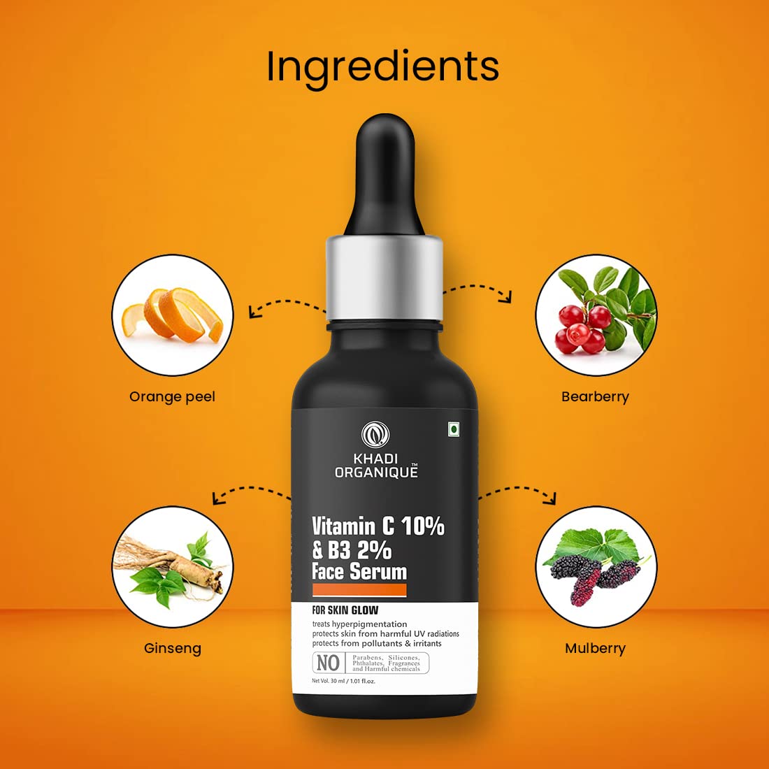 Khadi Organique Vitamin C 10% & B3 2% Face Serum for glowing skin, 30Ml
