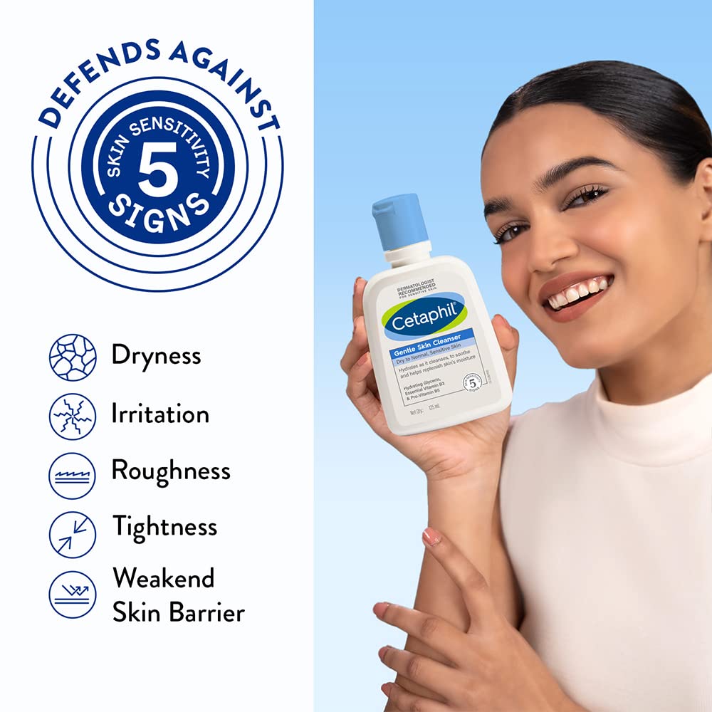 Cetaphil Face Wash Gentle Skin Cleanser for Dry to Normal, Sensitive Skin, 125 ml Hydrating Face Wash with Niacinamide, Vitamin B5 (Pack of 3)
