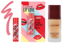 Lakmé Invisible Finish Spf 8 Cream Light Coverage Foundation For All Skin Types, Shade 01, 25Ml And Sheer Lip Love Chapstick, Spf15, Cherry, 4.5 G, 2 Count