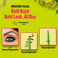 Daily Life Forever52 Amazonic Black Kajal (2pcs) 24Hr Long Stay | One Stroke Smooth Glide | Waterproof, Smudgeproof & Fadeproof | Intense Matte Finish - Safe for Eyes