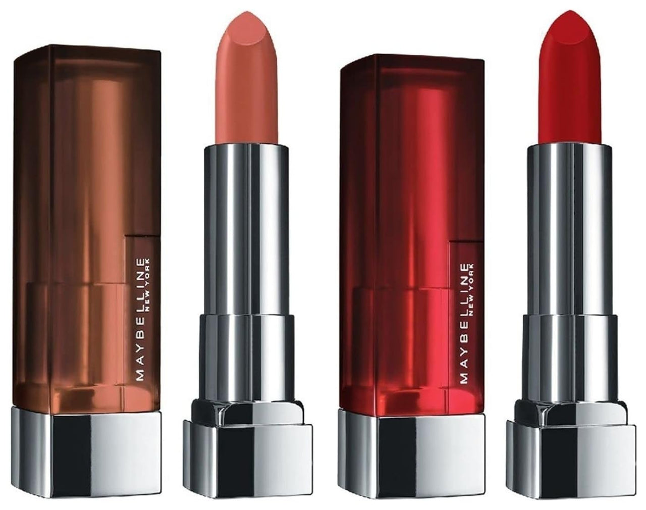 Maybelline New York Color Sensational Creamy Matte Lipstick, 657 Nude Nuance, 3.9G And Maybelline New York Color Sensational Creamy Matte Lipstick, 690 Siren In Scarlet, 3.9G