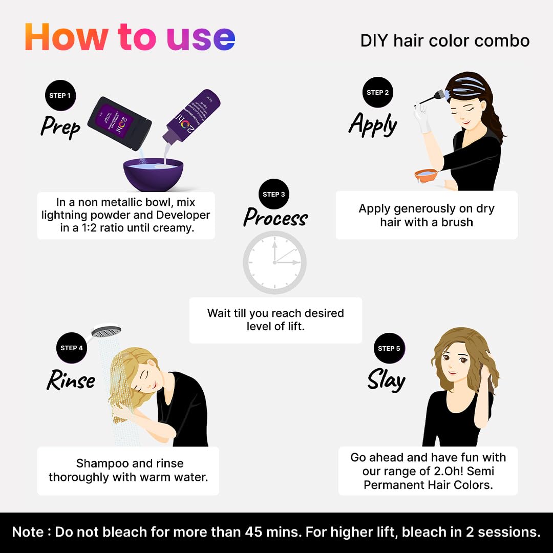 2.Oh! Italian Toffee Brown Hair Color DIY Kit | Semi-Permanent Color + Bleach for Highlights | With Plex & Argan Oil | Lightening Kit for Women & Men