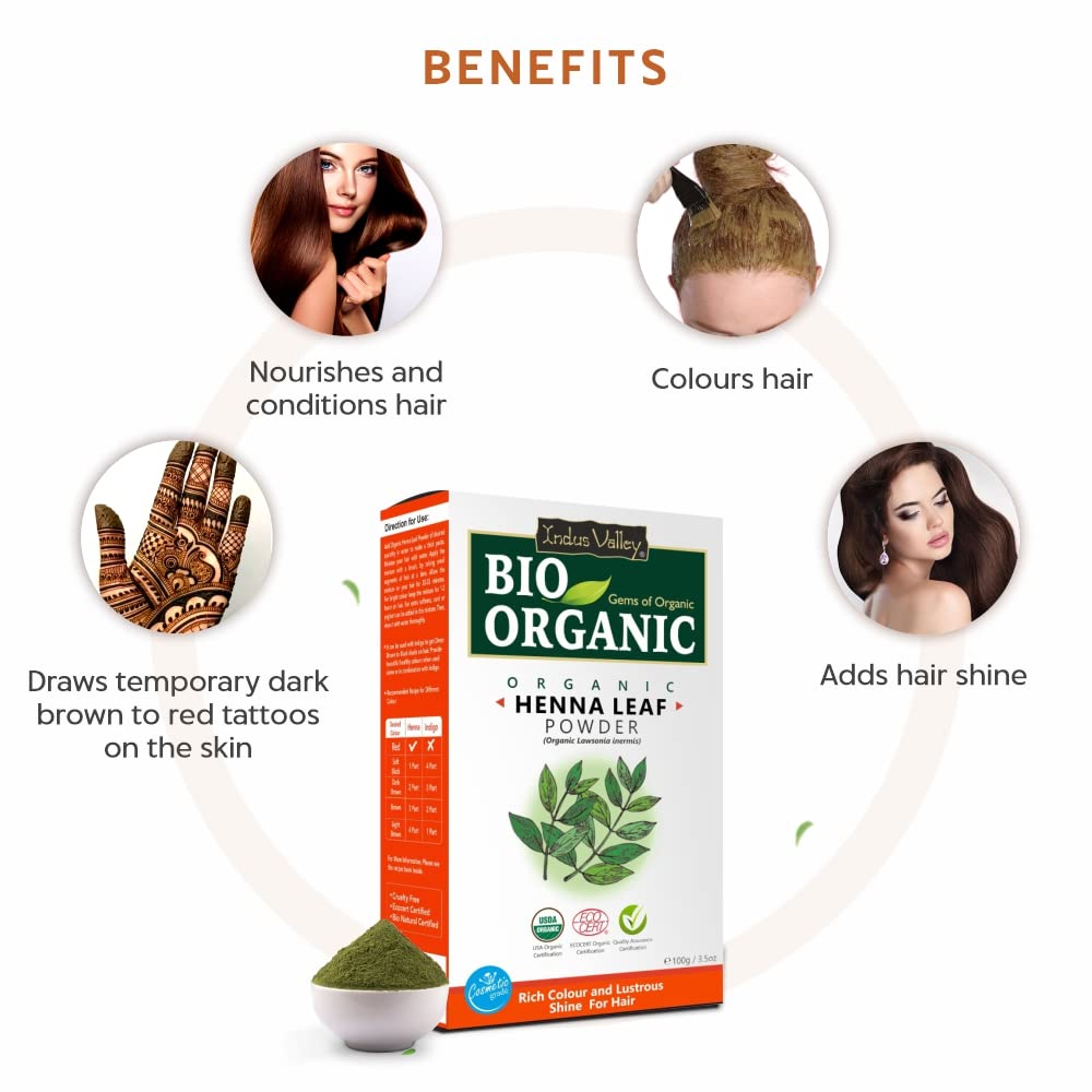 INDUS VALLEY Organic Indigo Powder and Red Henna Leaf Powder, Natural Hair Coloring, Protects Hair from Damage (100 * 2, Pack of 2)