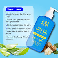 Peach & Musk Ceramide Moisturizer with 2% Pentavitin, Aloe Vera and Shea Butter Restores Skin's Moisture, Barrier Repair Cream, Paraben & SLS Free, 48-Hour Hydration, Non-Greasy, For All Skin Types - 200g
