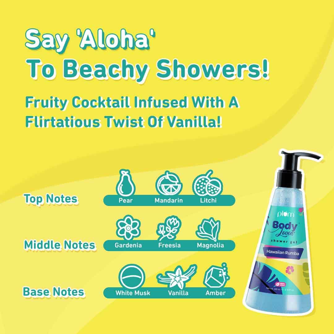Plum Bodylovin' Hawaiian Rumba Shower Gel | SLS-Free Body Wash for Women & Men | Long Lasting Beachy Fragrance | Body Cleanser with Aloe-Infused Nourishing Formula for Soft & Smooth Skin - 240ml