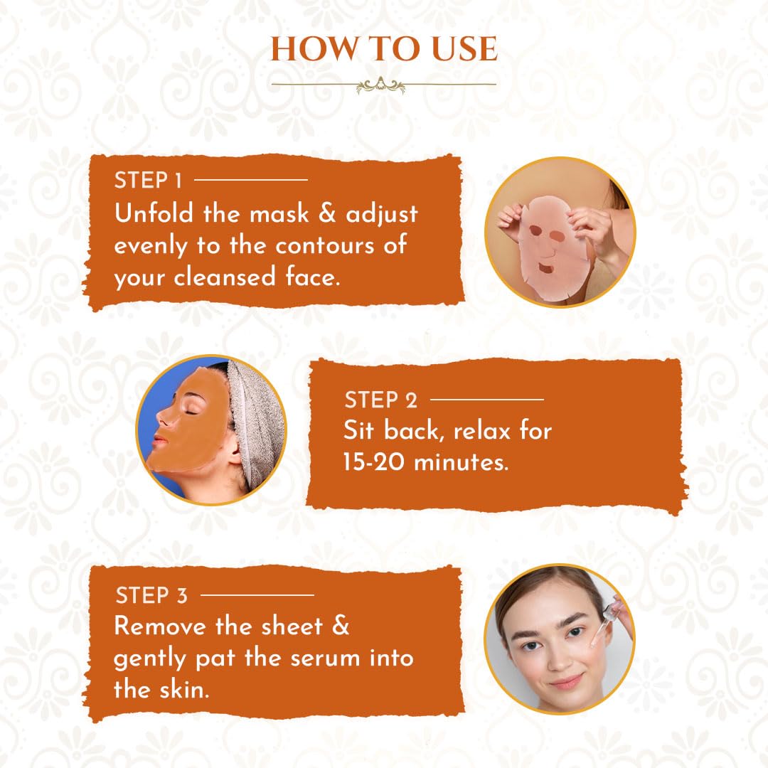 Khadi Essentials Ayurvedic Vitamin C Face Sheet Mask For Women & Men For Detan & Detox with Hyaluronic Acid (Pack of 3 * 25g)
