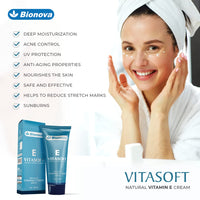 Bionova Vitasoft E Anti-Aging & Skin Brightening Cream with Vitamin E - 100ml | Natural Vitamin E Cream | Helps To Reduce Stretch Marks, Scars, Fine Lines & Wrinkles for Men & Women (Vitasoft Cream)
