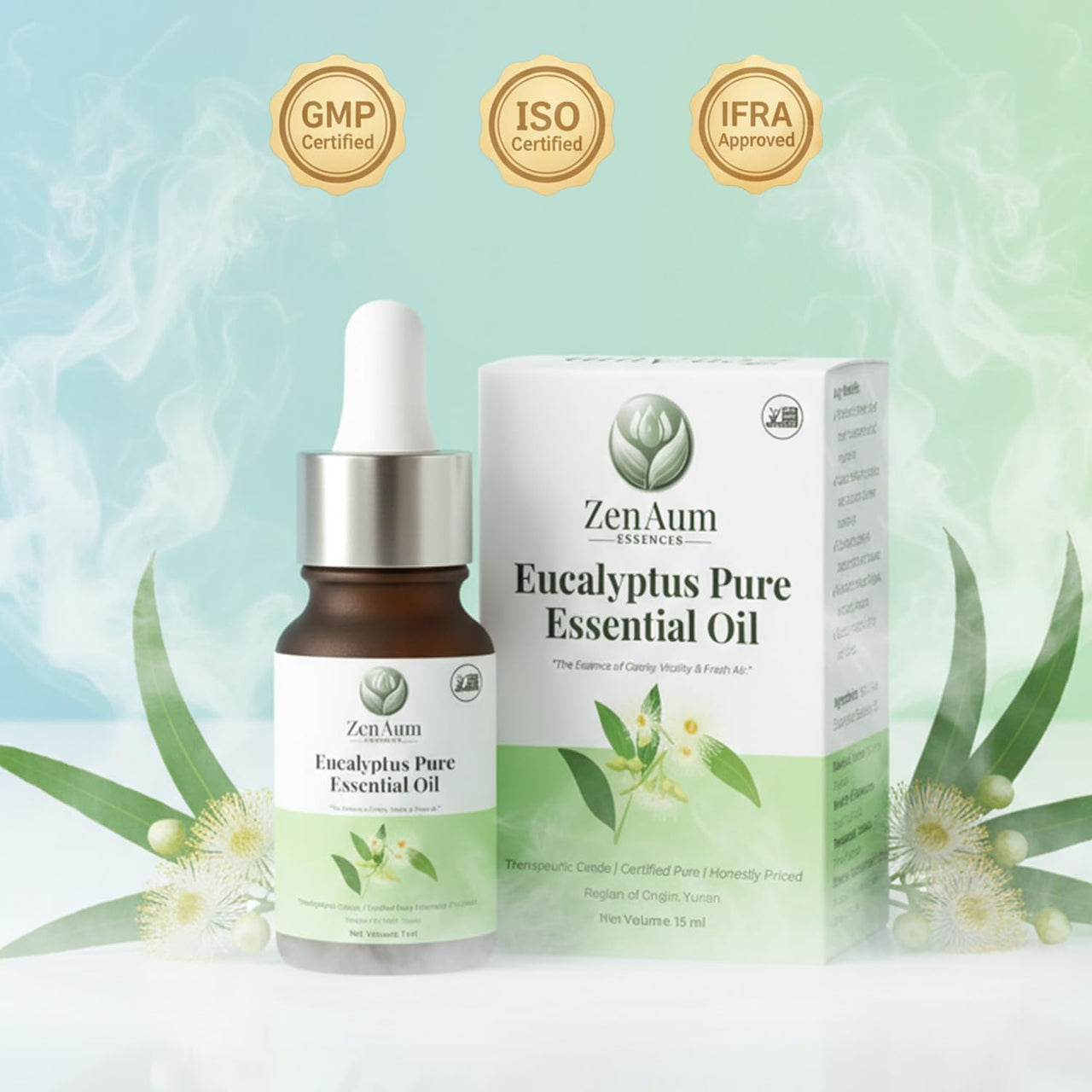 Zenaum Essences 100% Natural Eucalyptus Therapeutic Grade Essential Oil | 45ml (Pack of 3) | Respiratory Relief, Muscle Soothing & Aromatherapy | Sourced from Yunan, India | GMP, ISO & IFRA Certified