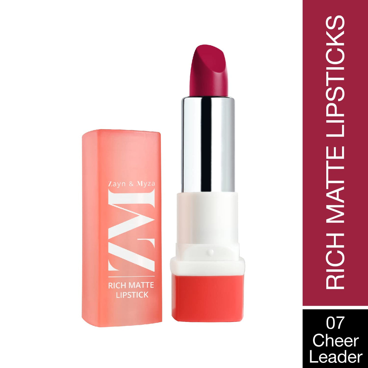 ZM Zayn & Myza Rich Matte Lipstick, Smooth and Light Weight, Intense Color in one Swipe, High Pigmentation Bullet Lip Stick Enriched with Argan oil, Murumuru and Shea Butter, 4.2 g (Cheer Leader)