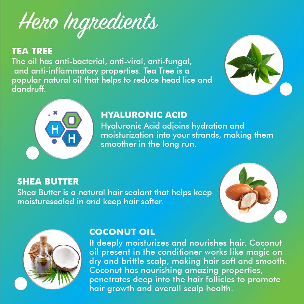 PureYou Hair Conditioner Tea Tree Oil, Hyaluronic Acid, Shea Butter, Jojoba & Coconut Oil | Deep Nourishment for Frizzy, Dry Hair