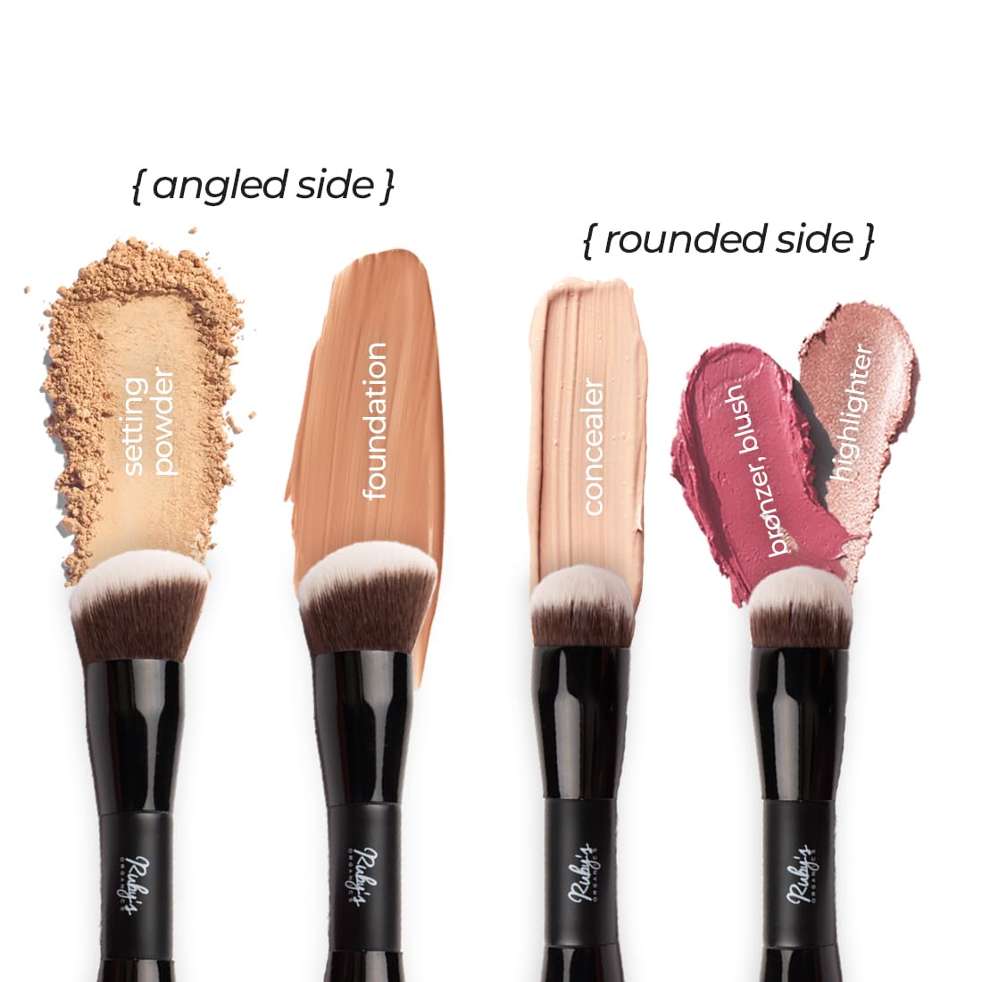 Ruby's Organics Dual Ended Makeup Brush for Face Makeup - Multipurpose brush for Foundation, Concealer, Blush and Compact for flawless finish, Blending and Powder Brush, Cruelty-free, Large Coverage Makeup Tool