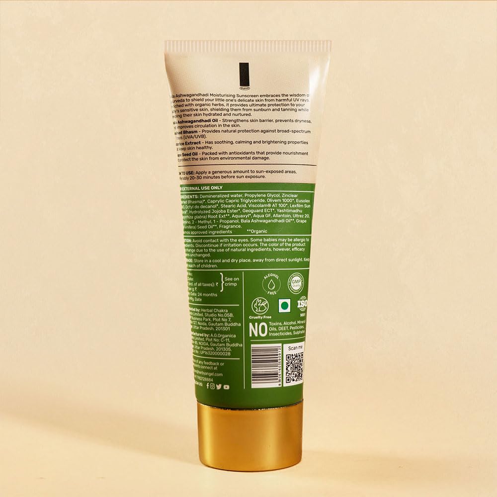 Herby Angel Natural Kids Sunscreen for Babies & Kids - SPF 35, PA++ | Lotion for Body & Face | Broad Spectrum UVA & UVB Protection - Non-Greasy (50ml)