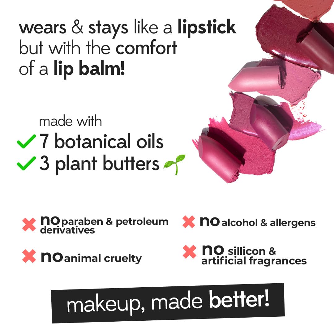 Ruby's Organics Semi-Matte Lipstick for Women All Indian Tones- Highly Pigmented, Moisturizing, Non Drying, Lightweight and Long Lasting- Lip Makeup, Synthetic Chemical Free- Plum, 3.7g