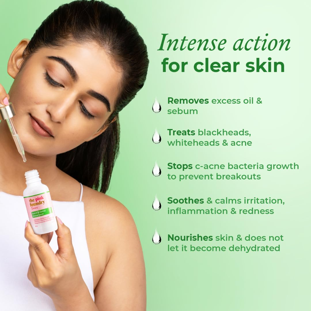 The Pink Foundry Acne & Oil Control Intense Serum with 2% Encapsulated Salicylic Acid | Stops C-Acne Bacteria Growth | Fights Active Acne & Prevents Future Breakouts | Clears Pores & Controls Excess Oil | 30ml