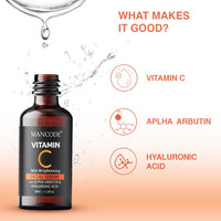 Mancode Vitamin C Serum With Hyaluronic Acid | 35% Vitamin C for Brightening Skin |Hyaluronic Acid Improves Skin Tone and Pore Minimizing |Alpha Arbutin for Improving Skin Texture Boosts Collagen 50ml