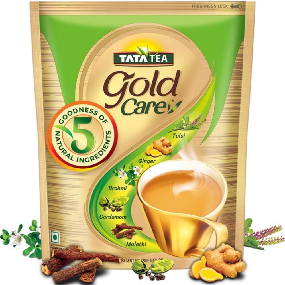 Tata Tea Gold Care 1kg, Rich in Taste, Goodness of Elaichi, Ginger, Tulsi, Brahmi & Mulethi, Black Tea, Loose Leaves