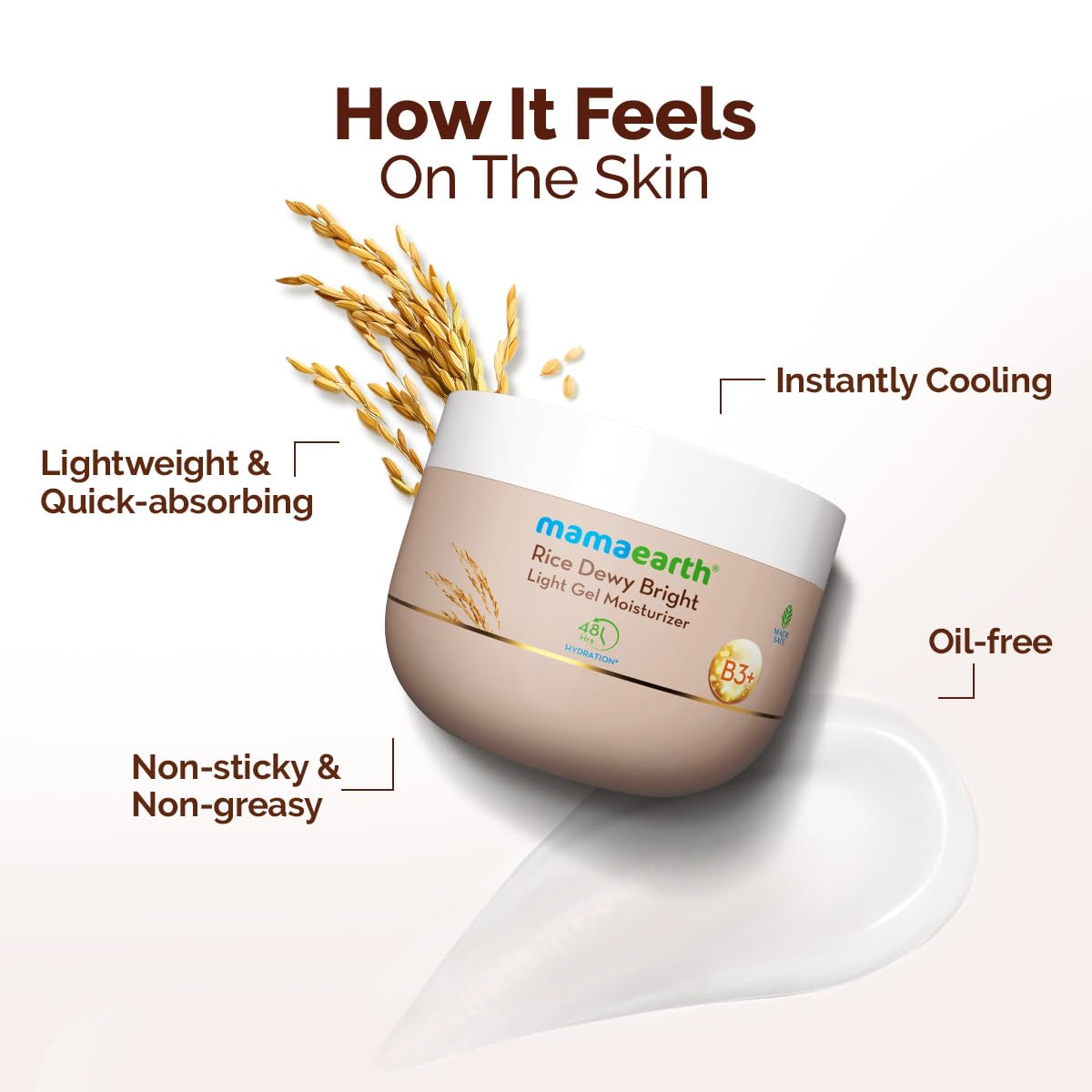 Mamaearth Rice Dewy Bright Light Gel Moisturizer with Rice Water& Niacinamide For Glass-skin Glow 200g| Long-lasting, Nonsticky Hydration |Oil-free, Lightweight & Quick-absorbing |No Harmful Chemicals