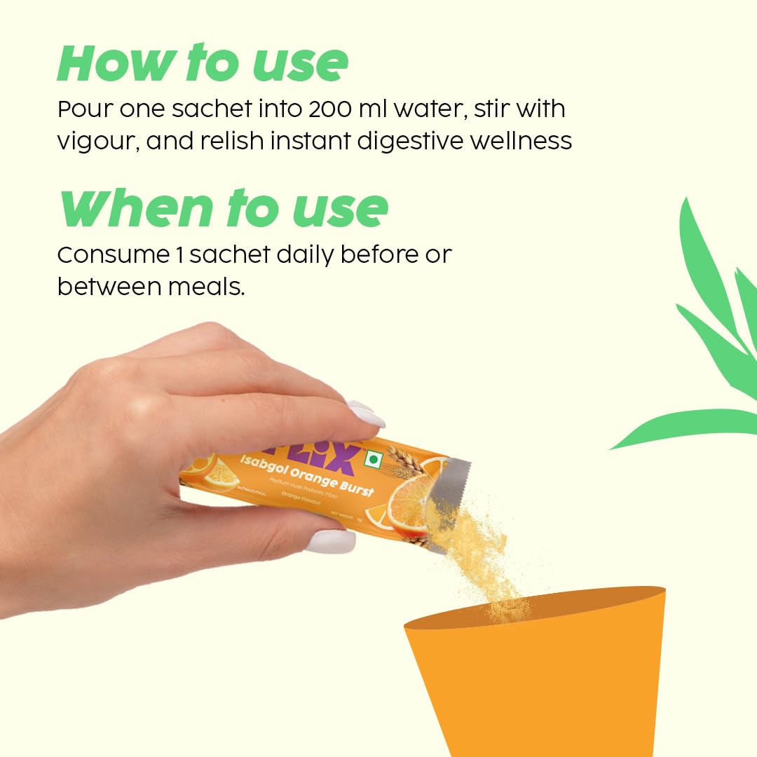PLIX - THE PLANT FIX Isabgol Orange Burst| Improve Digestive Health And Gut Cleanse| Psyllium Husk Powder| No Added Preservatives OR Sugar| 30 Days Serving