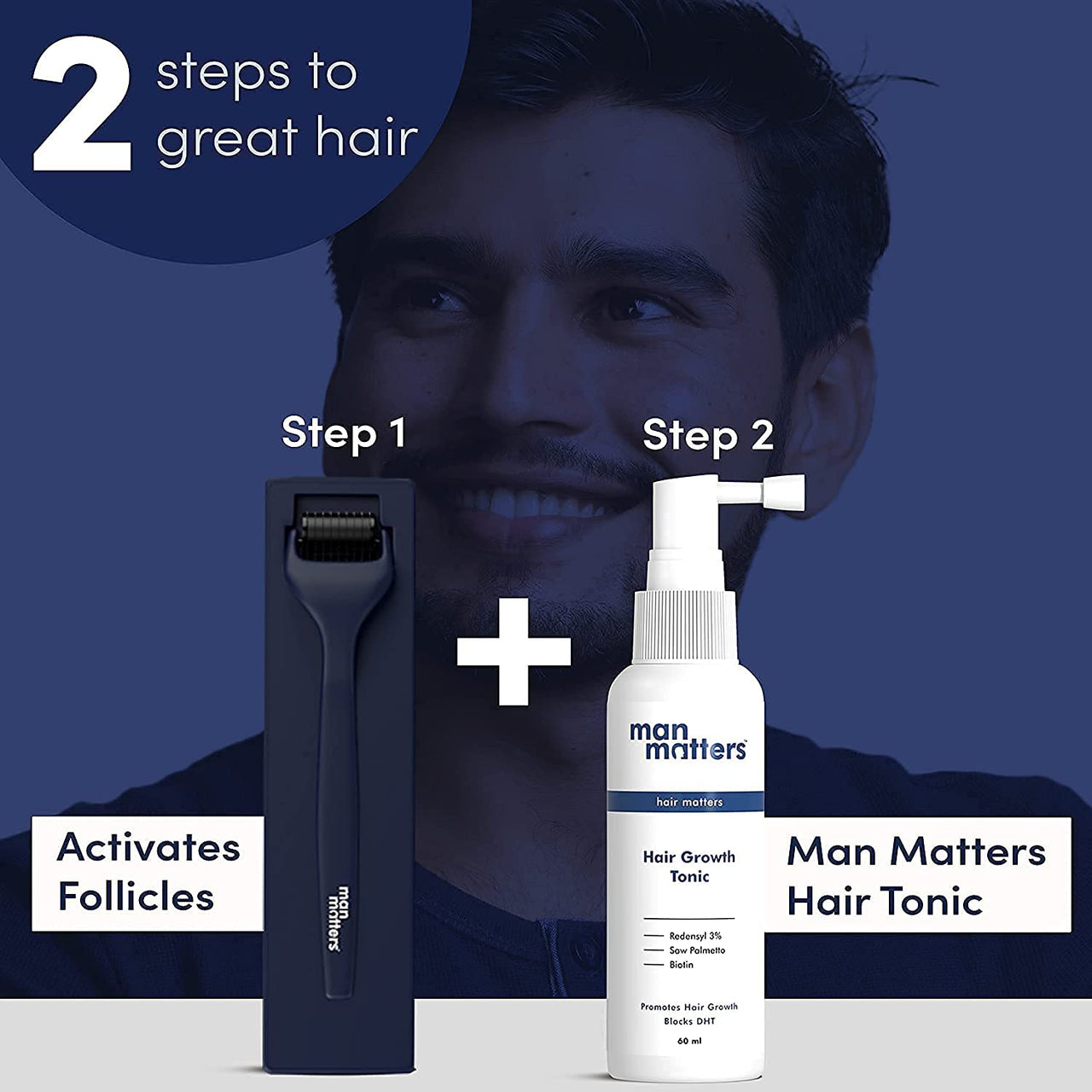 Man Matters Advance Derma Roller with Disinfectant | For Scalp & Beard | 540 Micro 0.5mm Titanium Alloy Needles | Reduces Hair Fall, Stimulates Hair Follicles | Safe & Effective