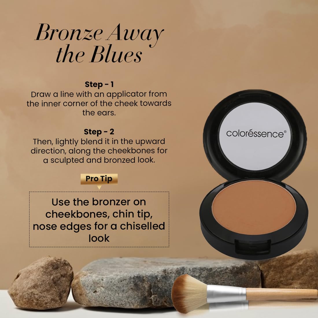 COLORESSENCE Matte Bronzer Contour Powder Natural Highlighter for Face Sculpting Sun Kissed Look | Oil Control & Waterproof | Creamy & Ultra Fine Texture, 10 gm