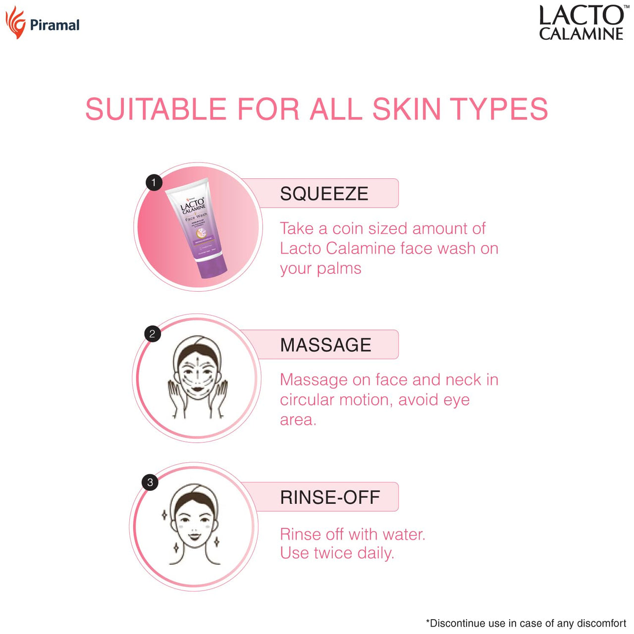 Lacto Calamine Face Wash For Oily Skin |100ml each- Pack of 2 | Kaolin Clay, Niacinamide & Vitamin E | Facewash Reduces Excess Oil, Controls Pimples, Blackheads & Whiteheads |Face wash For Women & Men