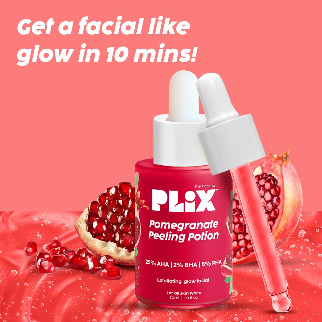 PLIX - THE PLANT FIX 25% AHA+ 2% BHA + 5% PHA Pomegranate Peeling Potion For Glowing & Even Toned Skin, Gentle Exfoliation & At-Home Facial | For Women & Men | 30 ml (pack of 1)