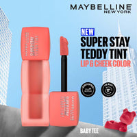 Maybelline New York Super Stay Teddy Tint - Lip and Cheek Color, Baby Tee, 5ml | Teddy Soft Matte up to 12Hr | Multi Use | Comfortable Long wear formula | Buildable | Natural flushed look in one swipe