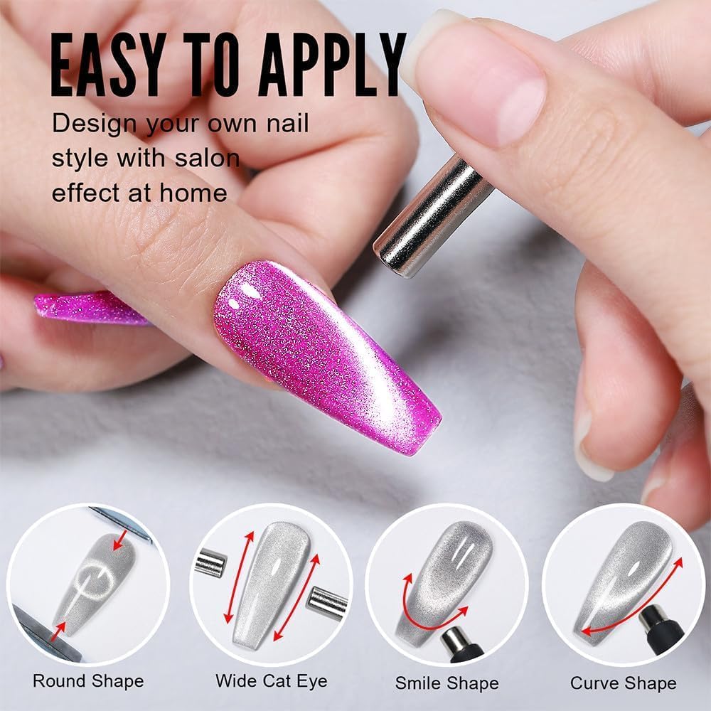 Bolt Bee 9D Cat Eye Gel Nail Polish Magnetic Soak Off UV/LED Gel, Long-Lasting, High Shine, Glitter Effect, Salon & DIY Manicure 9ml (Pink)