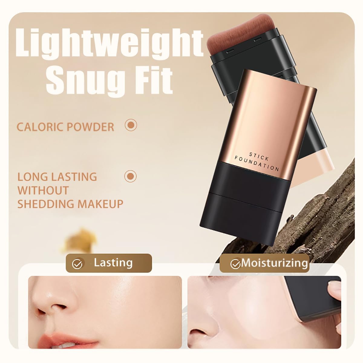 Luxenwell 2 In 1- Luxury Flawless Eraser Foundation Stick | Korean Hydrating Lightweight Foundation Stick with Brush | Waterproof Thin and Cover Blemishes for All Skin Types | 1Pcs