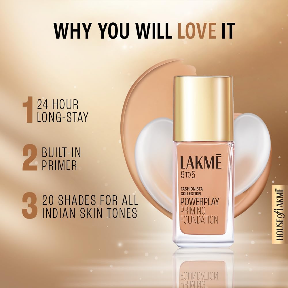 Lakmé 9To5 Primer + Matte Perfect Cover Foundation, C380 Cool Walnut, 25 ml