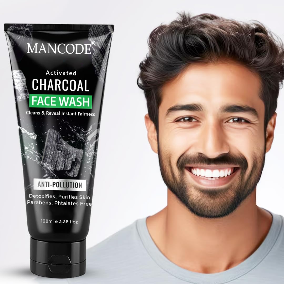 Mancode Activated Charcoal Face Wash & Charcoal Peel-Off Mask Combo for Men | Deep Cleansing, Oil Control & Detox | Minimizes Pores & Boosts Radiance | 100ml Each| Pack of 2